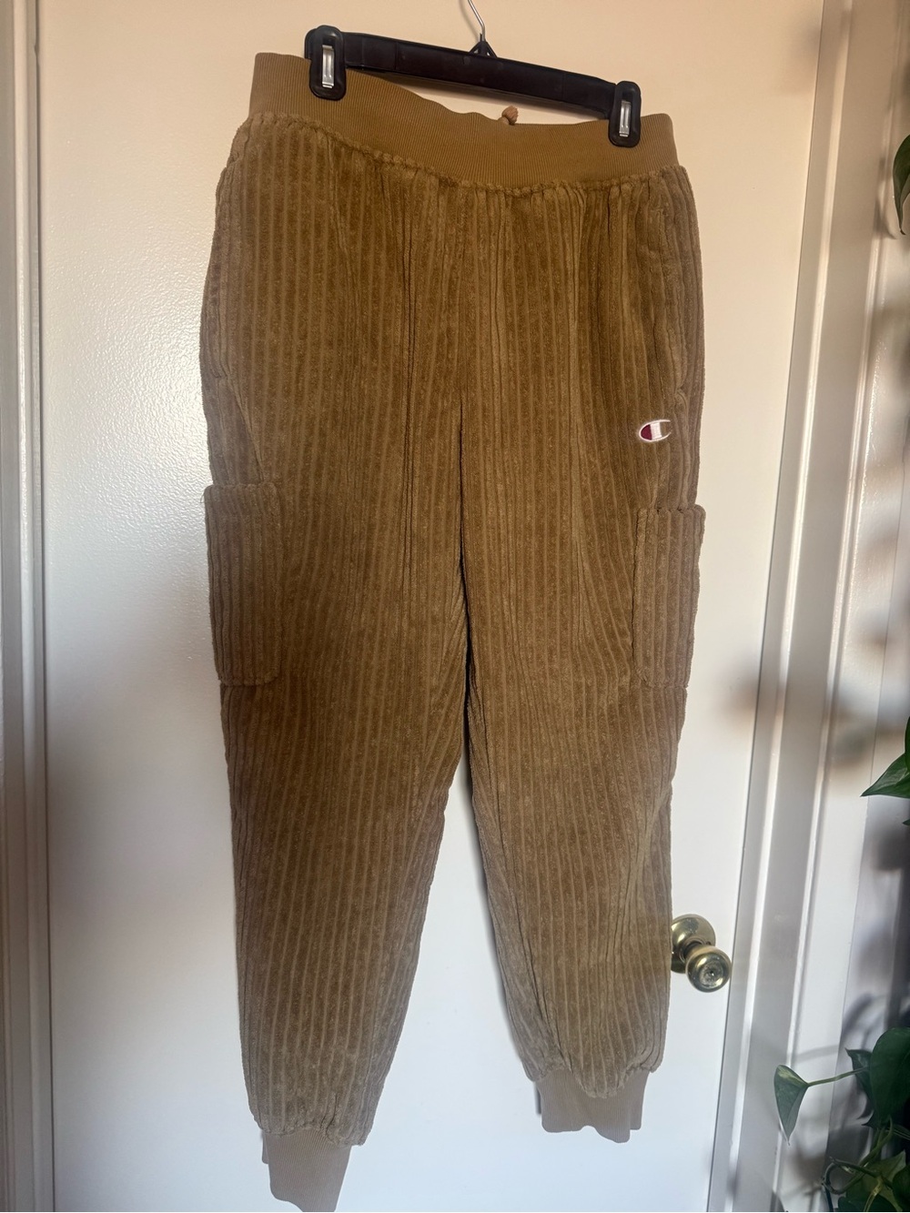 Champion Corduroy Cargo Jogger Pants Tan Brown Medium